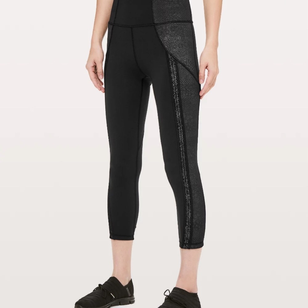 Lululemon Power Lines High Rise Crop Leggings Black 6 Yoga Running Fitness Gym